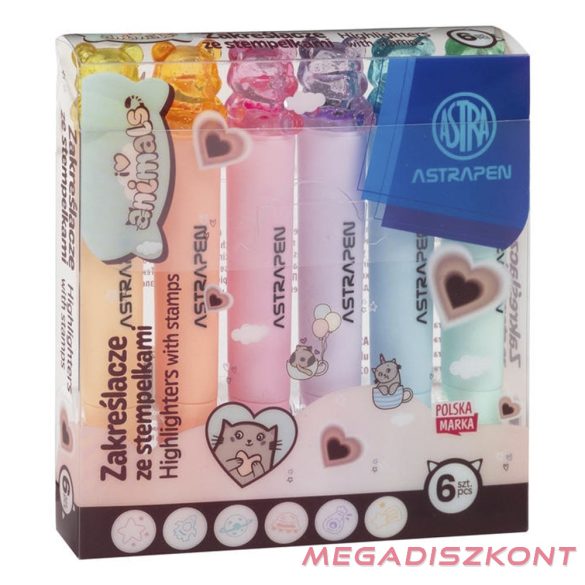Szövegkiemelő ASTRA PEN Animals formabélyegzővel 6 színű