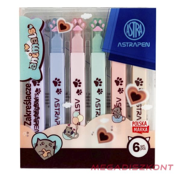 Szövegkiemelő ASTRA PEN Animals mancsokkal 6 színű