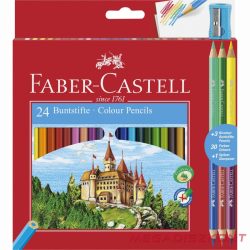   Színes ceruza FABER-CASTELL hatszögletű 24 db/készlet+ 3 db kétvégű színes ceruza