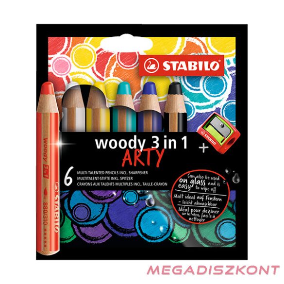 Színes ceruza STABILO Woody 3in1 hengeres vastag 6 db/készlet