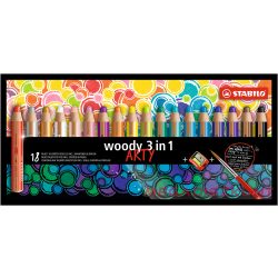  Színes ceruza STABILO Woody 3in1 hengeres vastag 18 db/készlet+hegyező+ecset