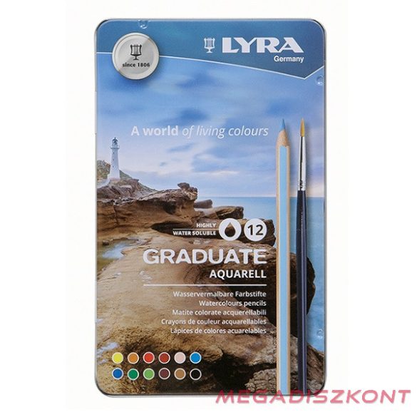 Színes ceruza LYRA Graduate Aquarell hatszögletű fémdoboz 12 db/készlet