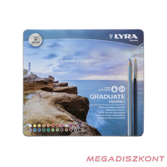 Színes ceruza LYRA Graduate Aquarell hatszögletű fémdoboz 24 db/készlet