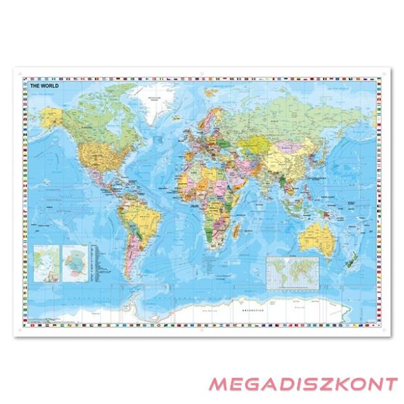 Térkép STIEFEL A föld országai 100 x 140 cm fémléces fóliás zászlókkal