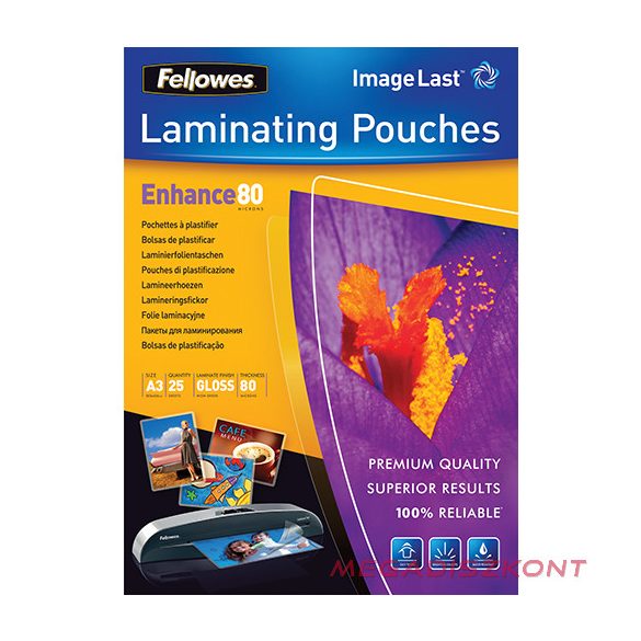 Lamináló fólia FELLOWES A/3 80 mikron fényes 25/csom