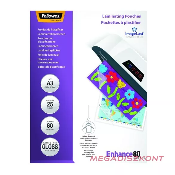 Lamináló fólia FELLOWES A/3 80 mikron fényes 25/csom