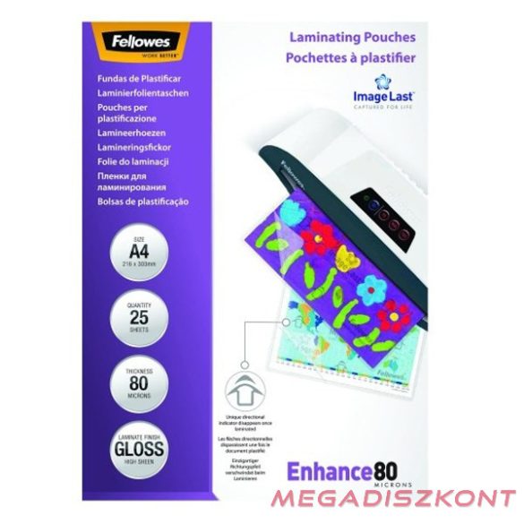 Lamináló fólia FELLOWES A/4 80 mikron fényes 25/csom