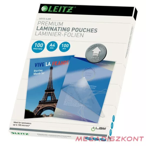 Lamináló fólia LEITZ A/4 100 mikron fényes 100 lapos