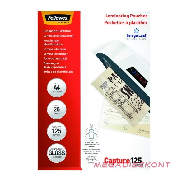 Lamináló fólia FELLOWES A/4 125 mikron fényes 25/csom