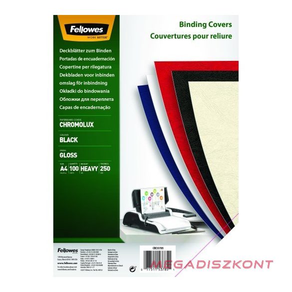 Hátlap FELLOWES Chromolux A/4 250 g fényes fekete 100/csom