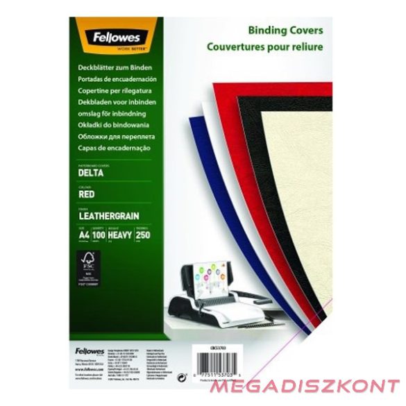 Hátlap FELLOWES Delta A/4 250 g matt bőrhatású piros 100/csom