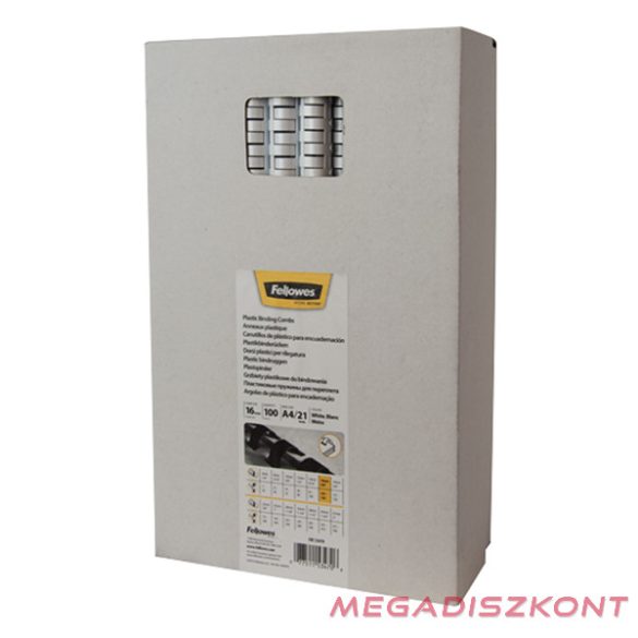 Iratspirál műanyag FELLOWES 16mm fehér műanyag spirál 101-120 lap 100 darabos