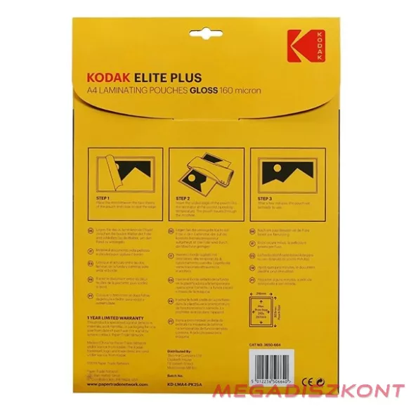 Lamináló fólia KODAK A/4 160 mikron fényes 25 lapos