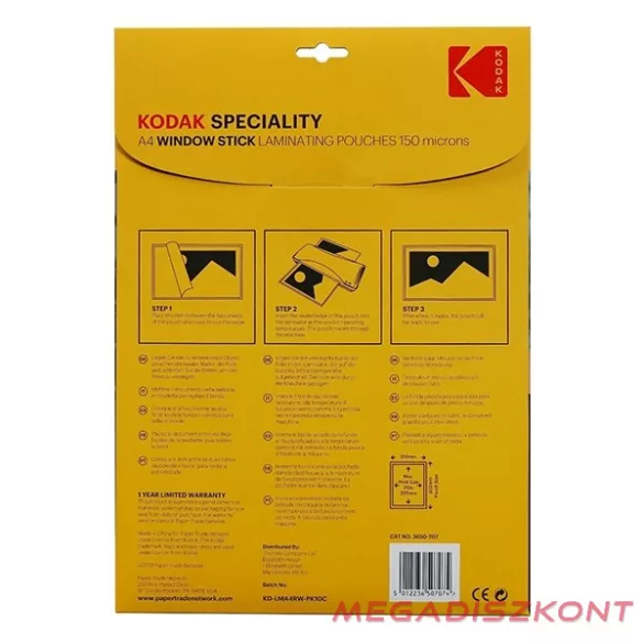Lamináló fólia KODAK A/4 150 mikron üvegre tapadó 10 lapos