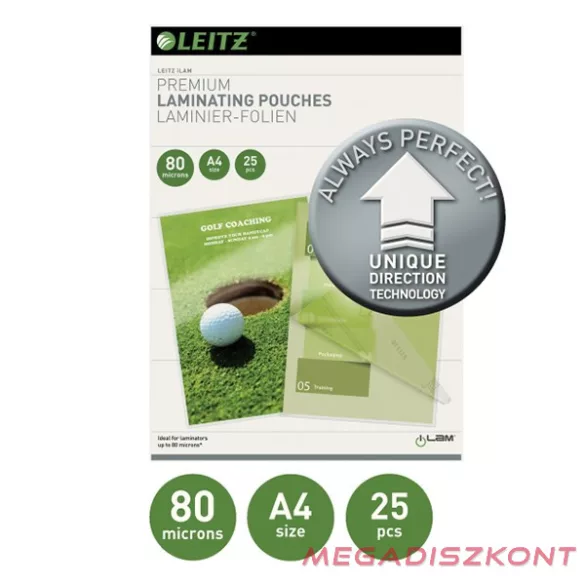 Meleglamináló fólia LEITZ standrard A/4 80 mikronos UDT technológiával 25 darabos