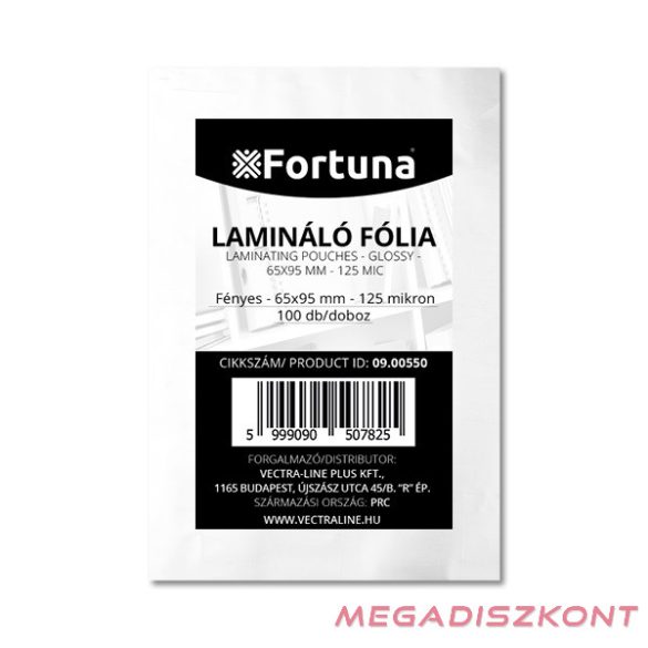 Lamináló fólia FORTUNA 65x95mm 125 mikron fényes 100/dob