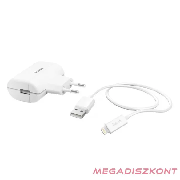 Hálózati adapter HAMA USB-A 12W + Lightning kábel fehér