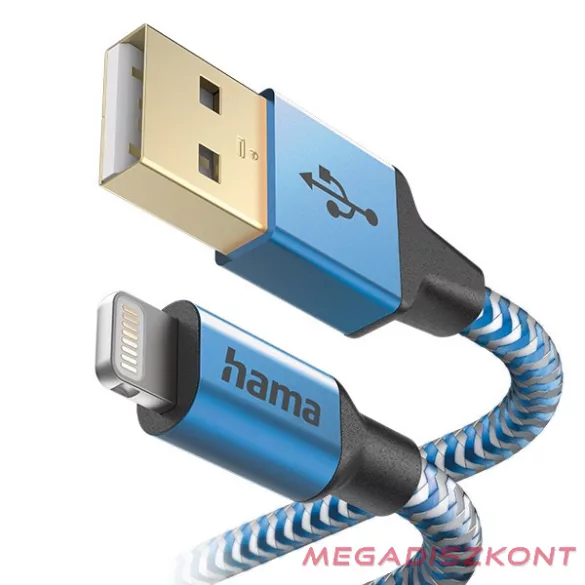 Adatkábel HAMA Reflective USB 2.0/Lightning 1,5m kék