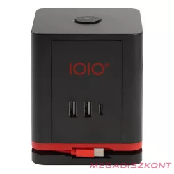   Kábel hosszabbító IOIO 3 aljzat 1,5m, 2xUSB-A, 1xUSB-C fekete