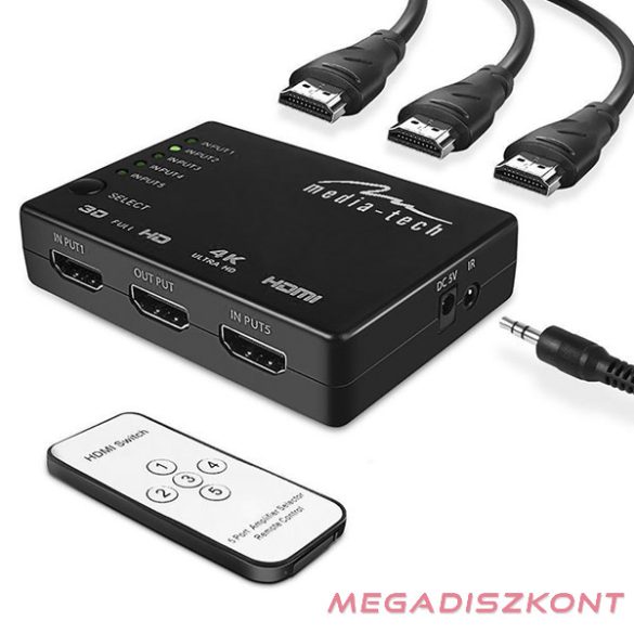 HDMI elosztó MEDIA-TECH MT5207 5 portos HDMI 4K