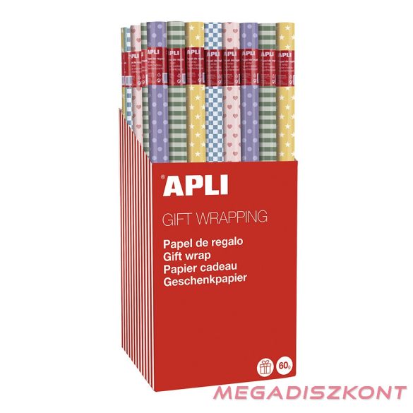 Díszcsomagoló APLI Nordik Fun Pasztell tekercses 70x200 cm 55 tekercs/doboz vegyes mintákkal