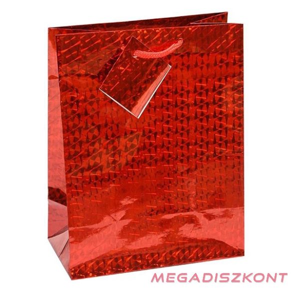 Dísztasak CREATIVE Special Hologram M 18x23x10 cm egyszínű piros sodort füles