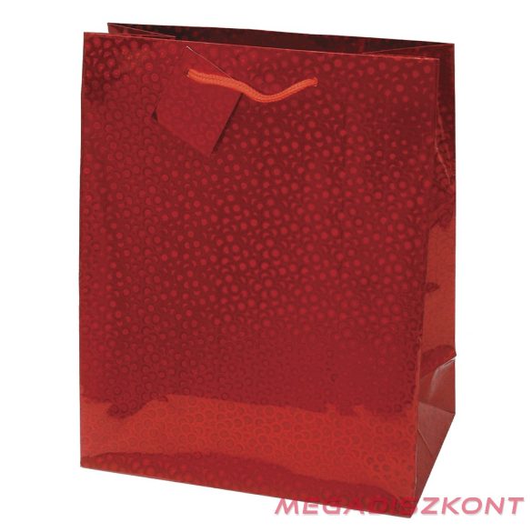 Dísztasak CREATIVE Special Hologram M 18x23x10 cm egyszínű piros sodort füles