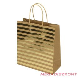   Dísztasak CREATIVE ECO Special Plus M 22x25x10 cm barna fóliás arany csíkos-pöttyös sodort füles