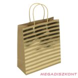 Dísztasak CREATIVE ECO Special Plus M 22x25x10 cm barna fóliás arany csíkos-pöttyös sodort füles