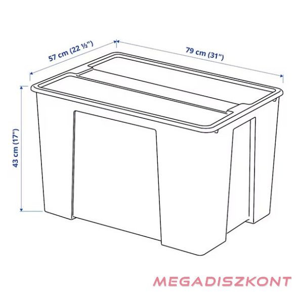 Tárolódoboz műanyag tetővel áttetsző 78x56x43cm 130 liter