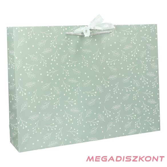 Dísztasak CREATIVE Deluxe Plus M 23x18x10 cm fekvő fagyöngy matt világoszöld sodort füles masnival