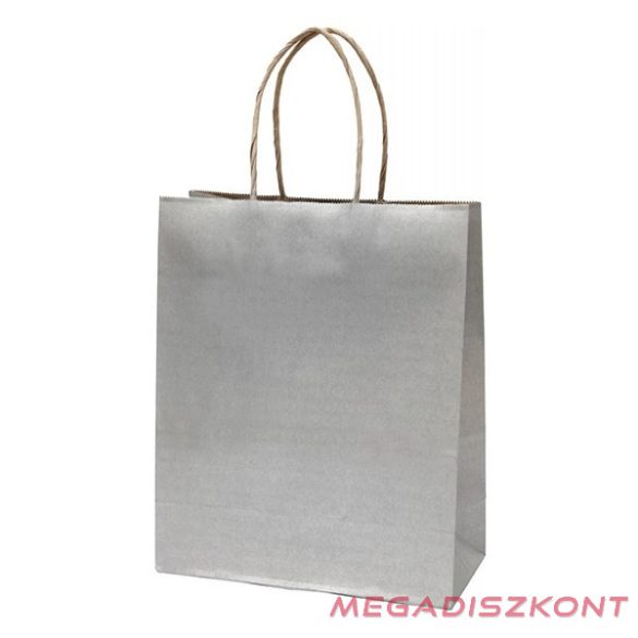 Dísztasak CREATIVE Classic Simple M 22x25x10 cm kraft egyszínű ezüst sodort füles
