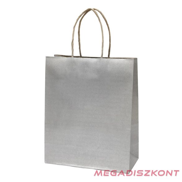 Dísztasak CREATIVE Classic Simple M 22x25x10 cm kraft egyszínű ezüst sodort füles