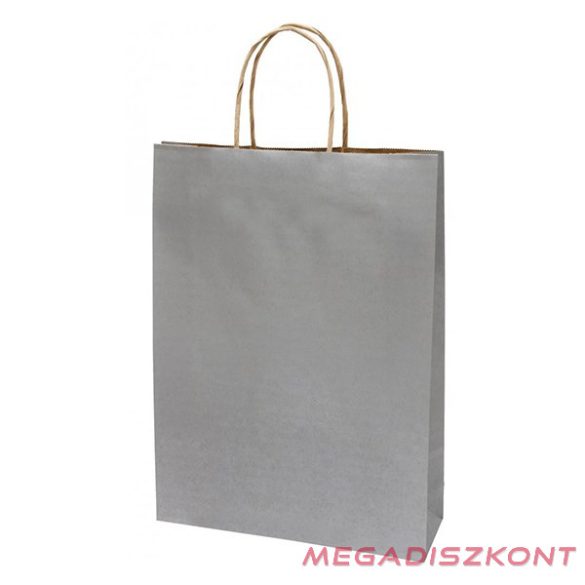 Dísztasak CREATIVE Classic Simple L 26x35x8 cm kraft egyszínű ezüst sodort füles