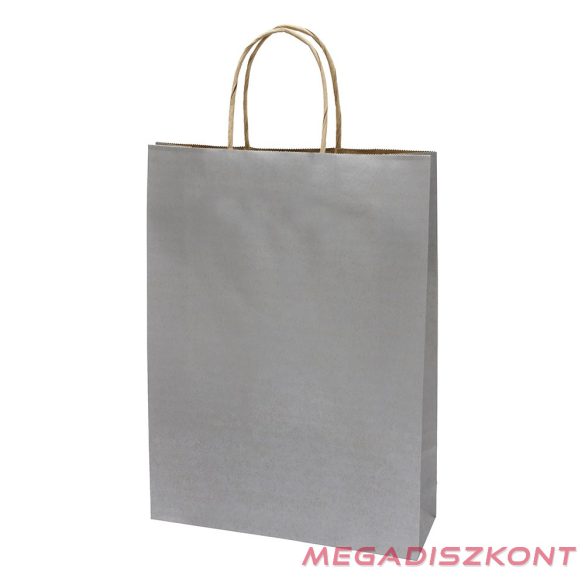 Dísztasak CREATIVE Classic Simple L 26x35x8 cm kraft egyszínű ezüst sodort füles