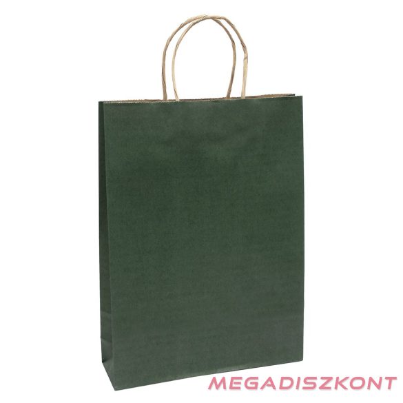 Dísztasak CREATIVE Classic Simple L 26x35x8 cm kraft egyszínű sötétzöld sodort füles