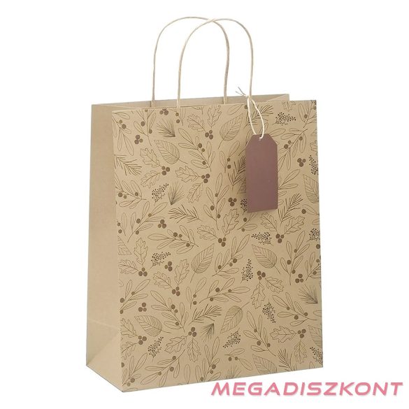 Dísztasak CREATIVE ECO Delucm x Plus M 23cm x 26cm x 12 cm kraft fóliás levél mintás sodort füles