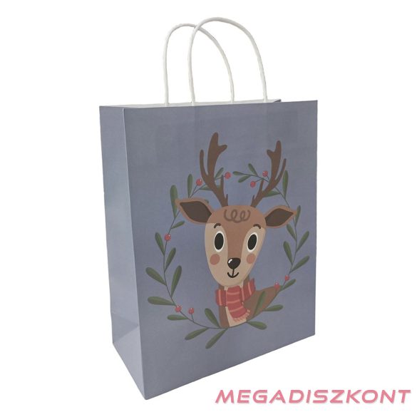 Dísztasak CREATIVE ECO Special L 26cm x 33cm x 12 cm szürke kraft szarvas sodort füles