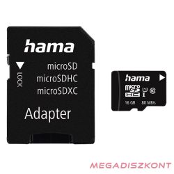 Memóriakártya HAMA microSDHC 16 GB + adapter