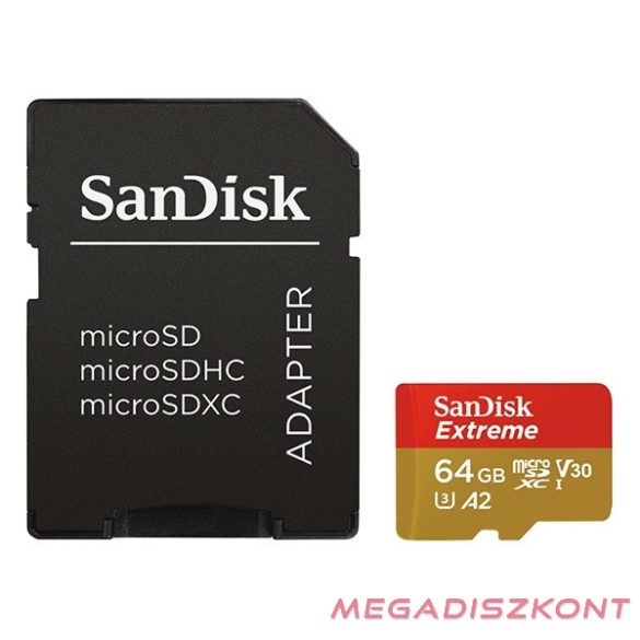 Memóriakártya SANDISK microSDXC Extreme U3 V30 64 GB  + adapter