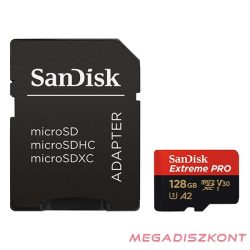   Memóriakártya SANDISK microSDXC Extreme PRO U3 V30 128 GB  + adapter