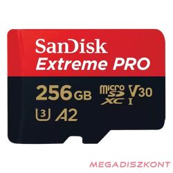  Memóriakártya SANDISK microSDXC Extreme PRO U3 V30 256 GB  + adapter
