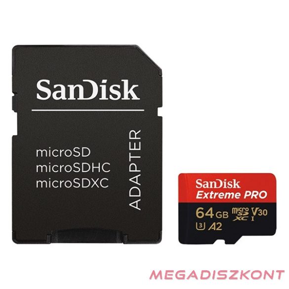 Memóriakártya SANDISK microSDXC Extreme PRO U3 V30 64 GB  + adapter