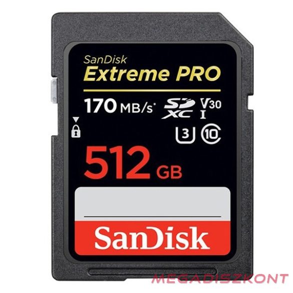 Memóriakártya SANDISK SDXC Extreme PRO U3 V30 512 GB
