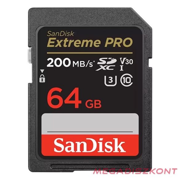 Memóriakártya SANDISK SDXC Extreme PRO U3 V30 64 GB