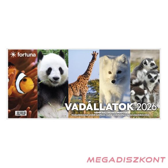 Asztali naptár képes FORTUNA álló fehér lapos holdfázissal Állatok 2026.