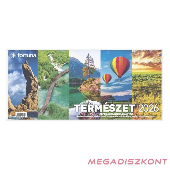 Asztali naptár képes FORTUNA álló fehér lapos holdfázissal Természet 2026.