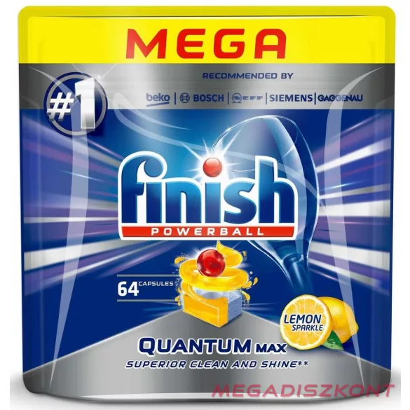 Finish mosogató tabletta 64 mosás 64 db Powerball Quantum Max Lemon Sparkle