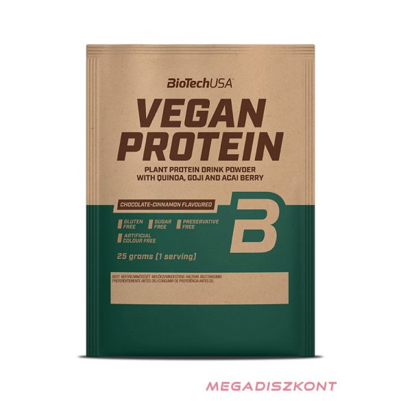 BioTech fehérjepor Vegan Protein 25g - csokoládé-fahéj (50 db/#)