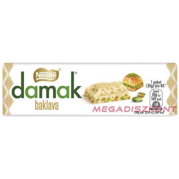 Nestlé Damak szeletes csokoládé 30g - pisztáciás fehércsokoládé (12 db)